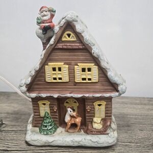 Vtg Christmas House Light Up Santa Reindeer Snow Village Plug In TESTED & WORKS